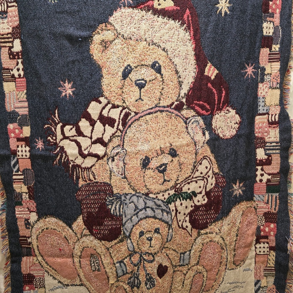 Cozy Teddy Bear Family Woven Throw Tapestry Blanket Christmas Holiday Home Decor